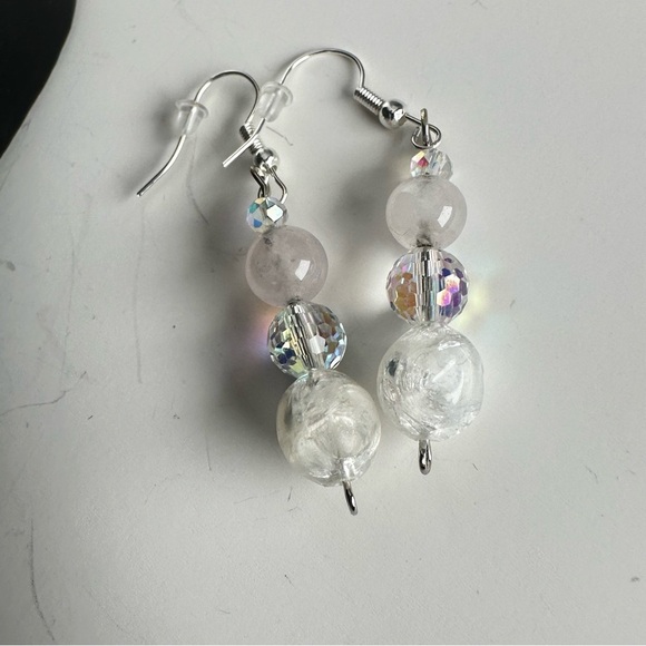 AB Glass Bead Earrings Clear & Acrylic beads silver-tone Handmade Earrings 3476 - Picture 3 of 9
